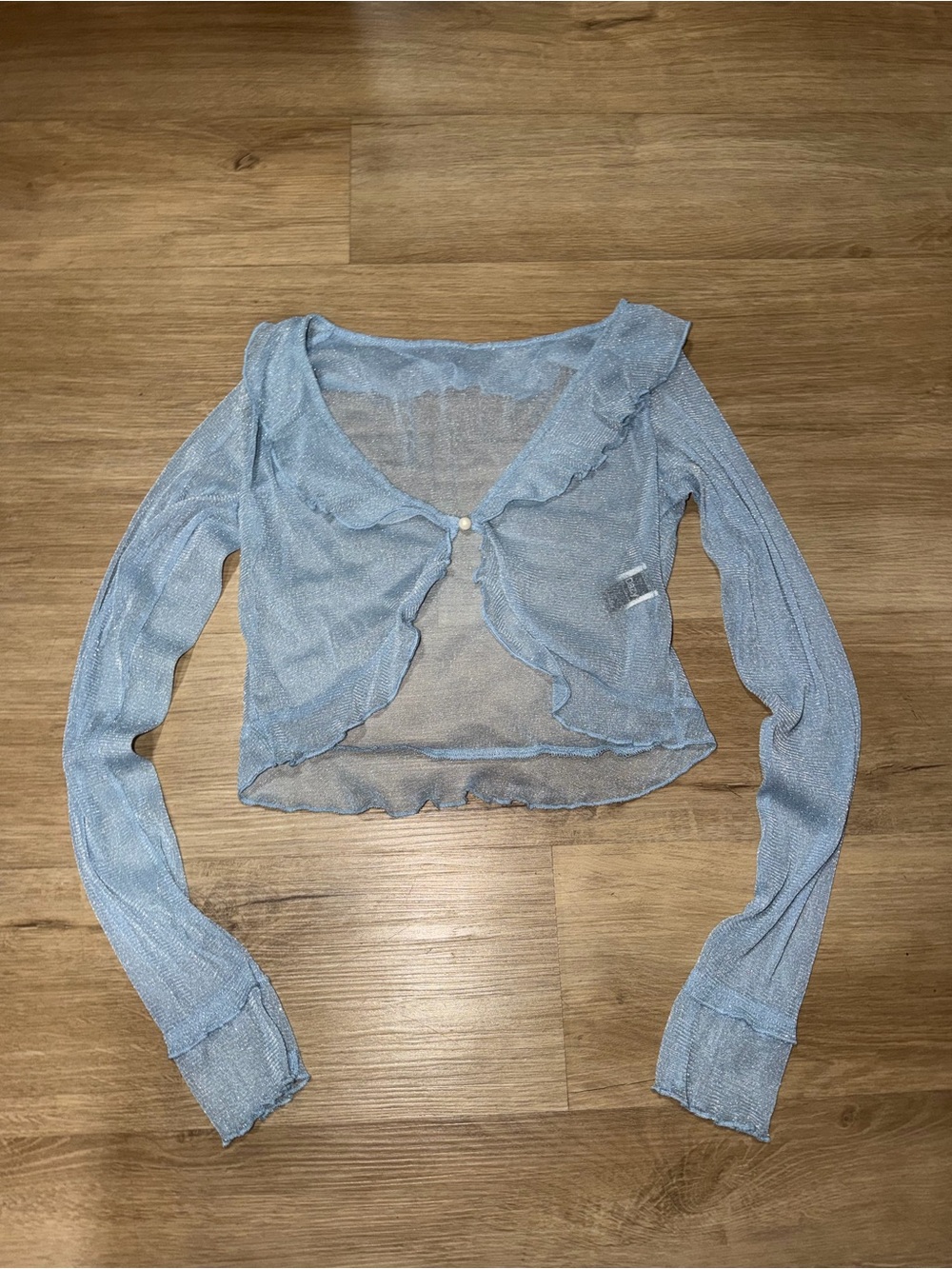 Sheer Light Blue Ruffle Crop Cardigan - Women's Top